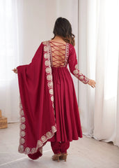 Dark Pink Anarkali Suit Back View Deep Back Dori KU274 Kalyanja