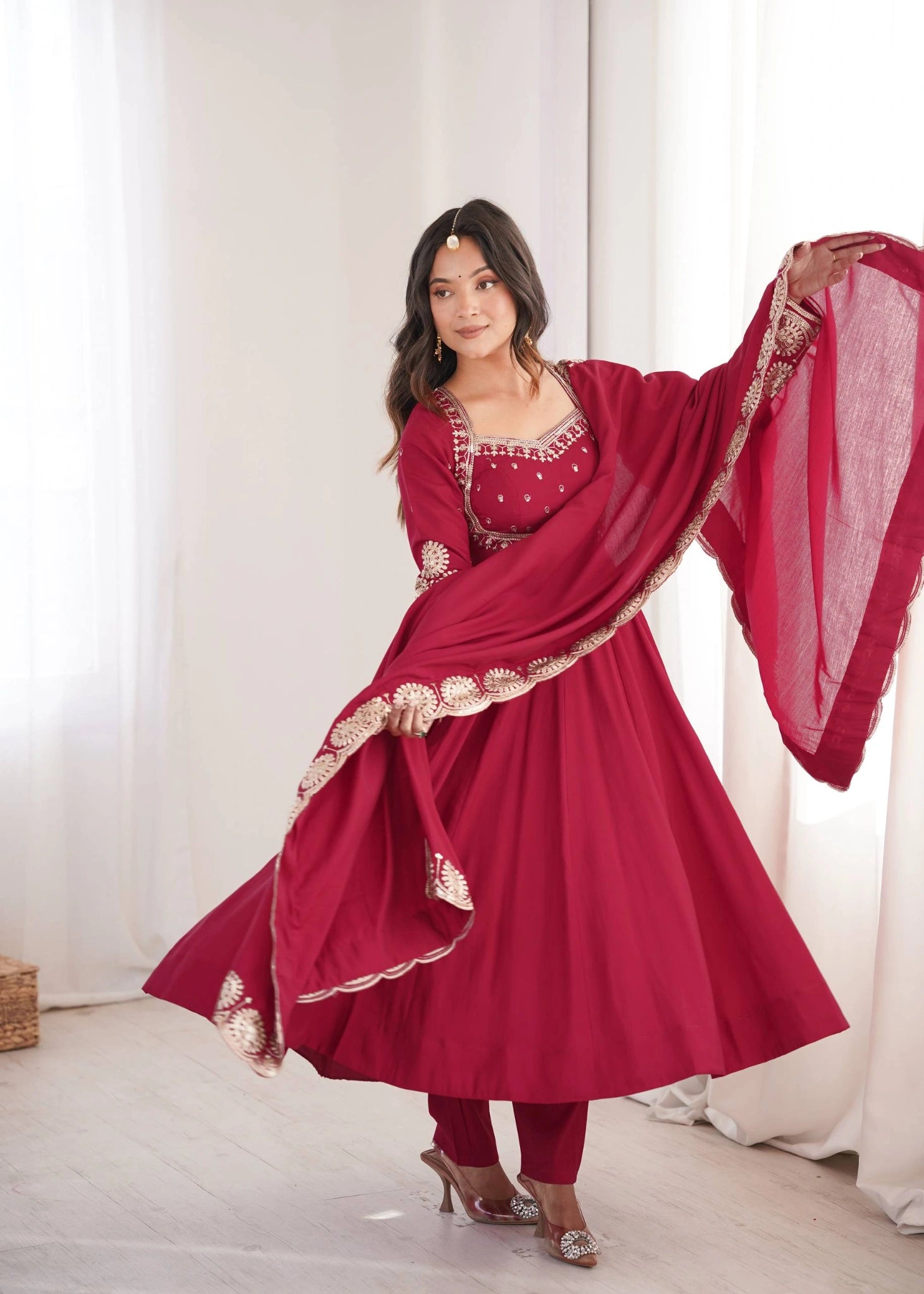 Dark Pink Sequins Embroidered Suit Side View KU274 Kalyanja