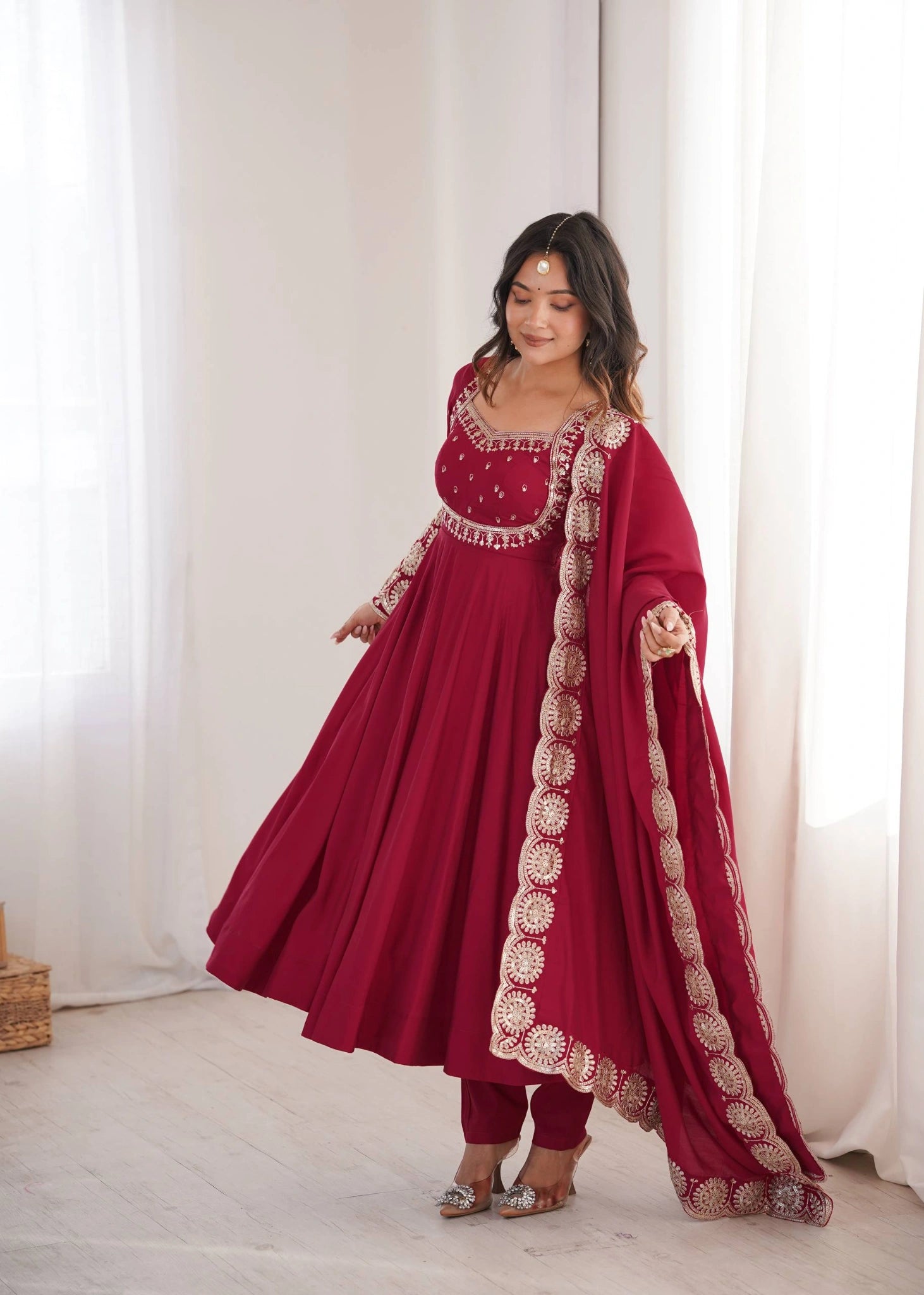 Dark Pink Anarkali Suit Chakra Motif KU274 Kalyanja
