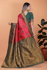 Dark Pink Zari Weaving Saree – 3/4 view – KS396