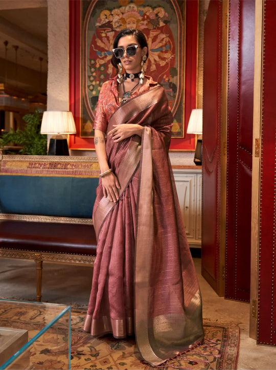 Dark Pink Jacquard Work Moss Chiffon Saree for Women