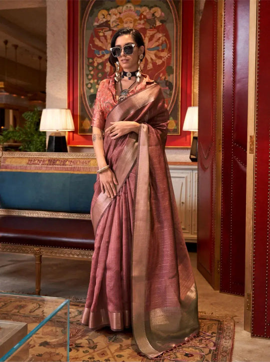 Dark Pink Jacquard Work Moss Chiffon Saree for Women