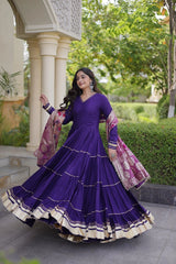 Deep Purple Gota Patti Anarkali Suit twirling showing floor-length maxi silhouette