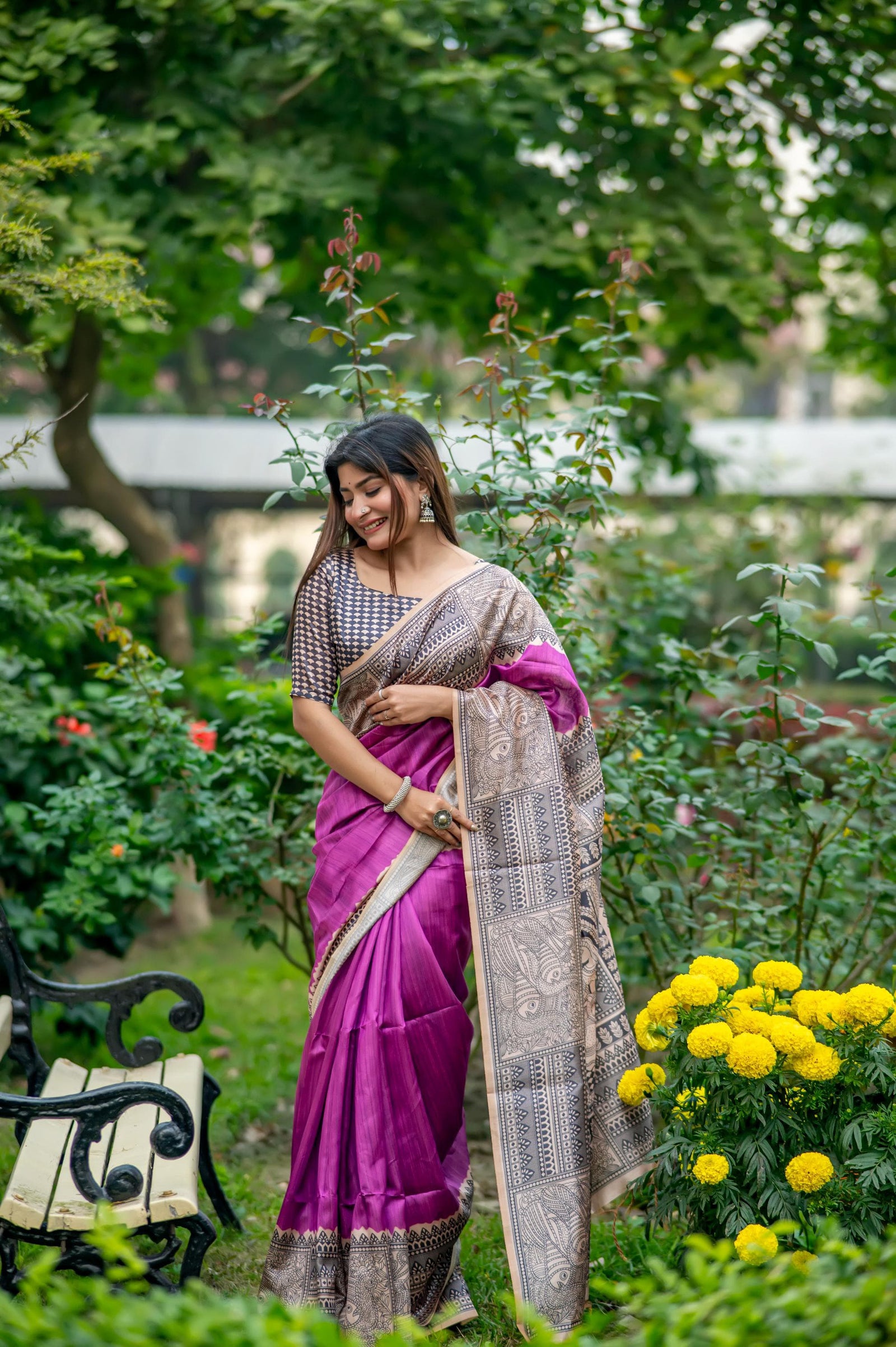 Deep Purple Madhubani Silk Saree