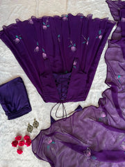 Deep Purple Anarkali Suit flat lay back lace-up dori detail – Kalyanja KU279