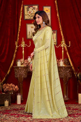 Yellow Prada Silk Saree - View 6