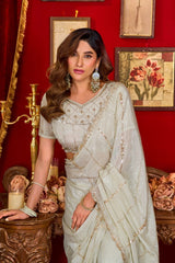Off White Prada Silk Saree - View 3