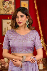 Sky Blue Prada Silk Saree - Blouse Close Up