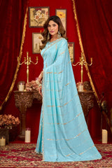 Sky Blue Prada Silk Saree - View 5