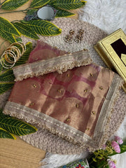 Dusty Rose Hand Ghungroo Weaving Saree – Banarasi Satin Silk KS405