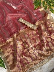Dusty Rose Banarasi Satin Silk Saree – Woven Pallu KS405