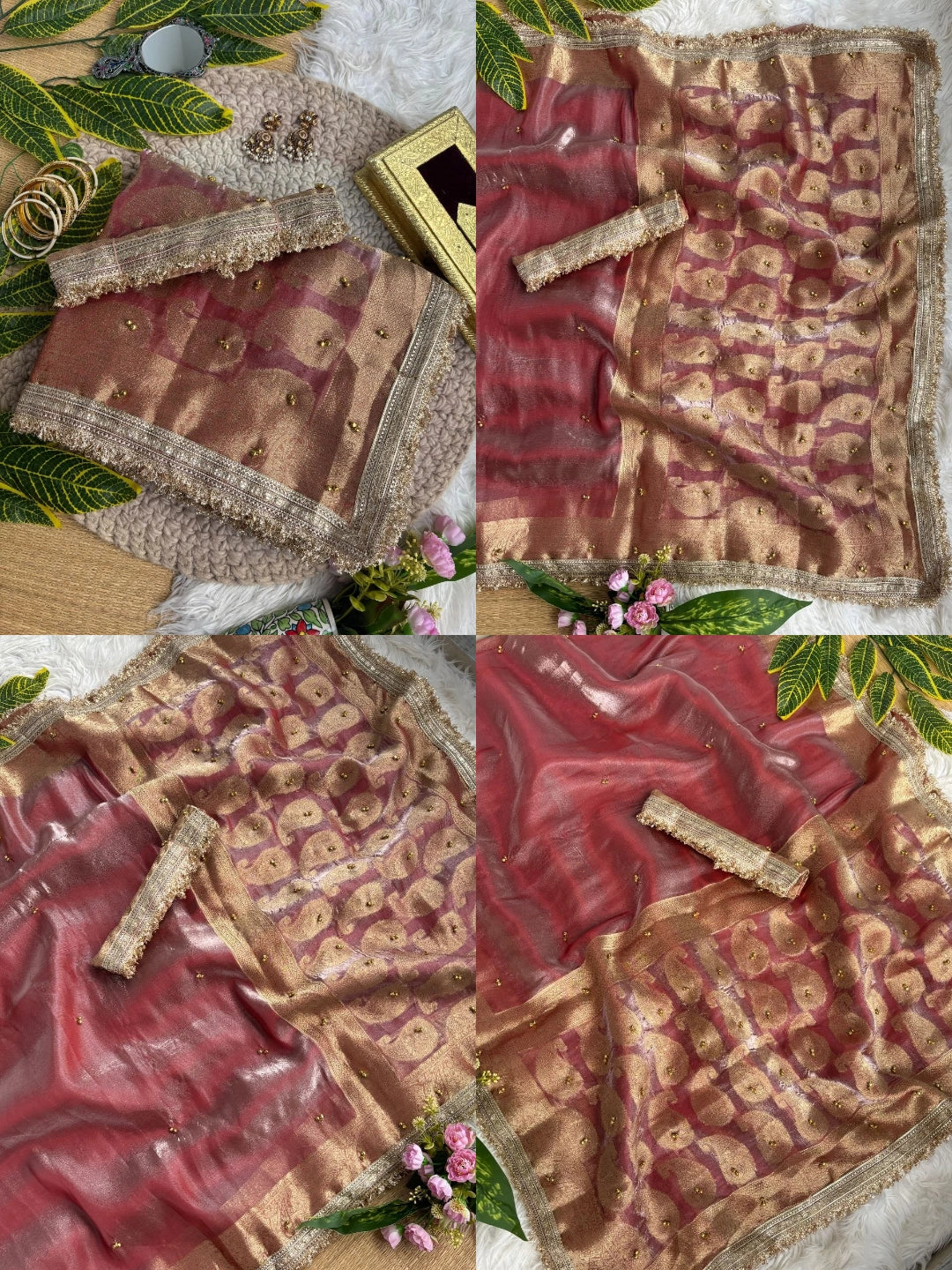 Dusty Rose Hand Ghungroo Weaving Saree – Full View Kalyanja KS405
