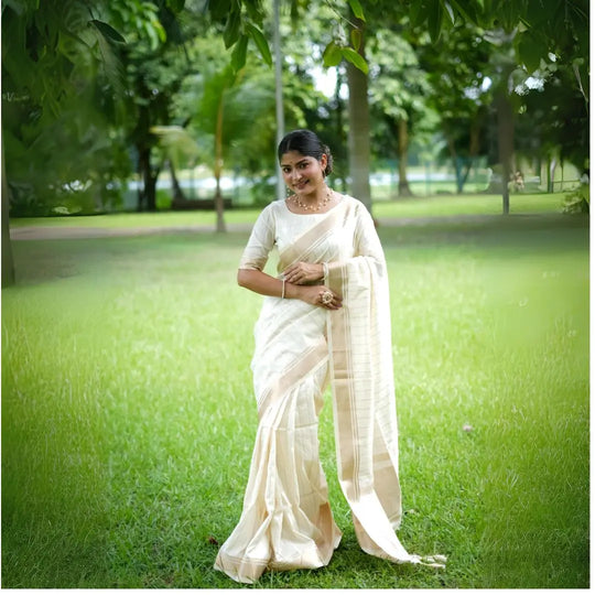 White Zari Work Soft Banarasi Silk Saree