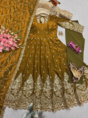 Gold Silk Blend Suit dupatta sequins embroidery flatlay detail KU267