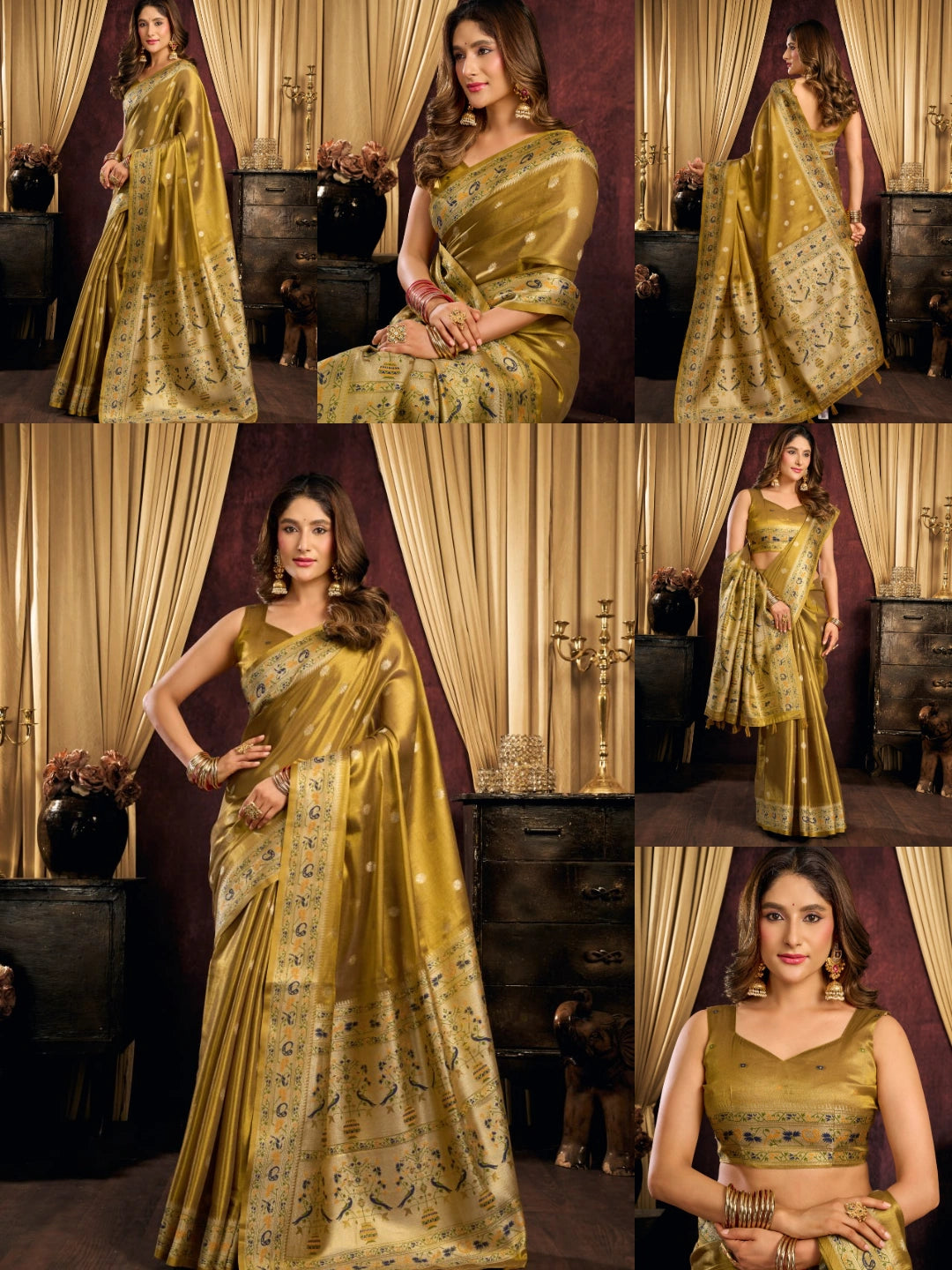 Gold Jacquard Weaving Saree collage – KS380 Kalyanja