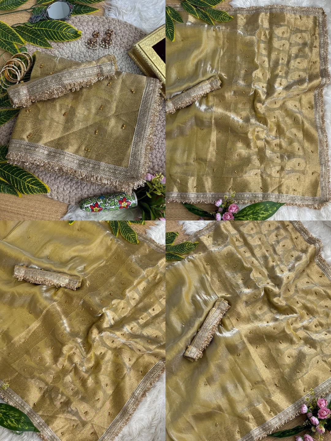 Golden Beige Hand Ghungroo Weaving Saree – Full View Kalyanja KS405