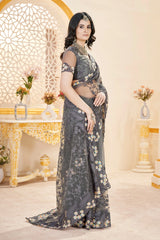 Gray Thread Embroidered Saree Wedding | Butterfly Net | KS388 | Kalyanja