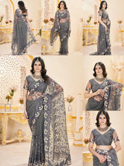 Gray Thread Embroidered Saree Collage | Butterfly Net | KS388 | Kalyanja