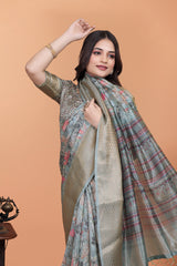 Gray Premium Crystal Saree Three-Quarter View | Kalyanja KS371