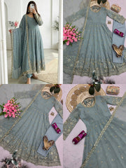 Grayish Blue Sequins Embroidered Suit Flat Lay – Complete Set View
