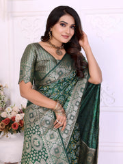 Dark Green Zari Weaving Soft Satin Silk Saree
