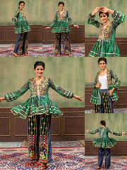 Green Bandhani Mirror Work Coord Set multiple styling views Kalyanja KC20