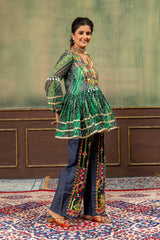Green Bandhani Kediya Coord Set folk art embroidery jeans detail Kalyanja KC20