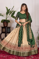Green Floral Print with Foil Work Lehenga front view – Kalyanja KL162