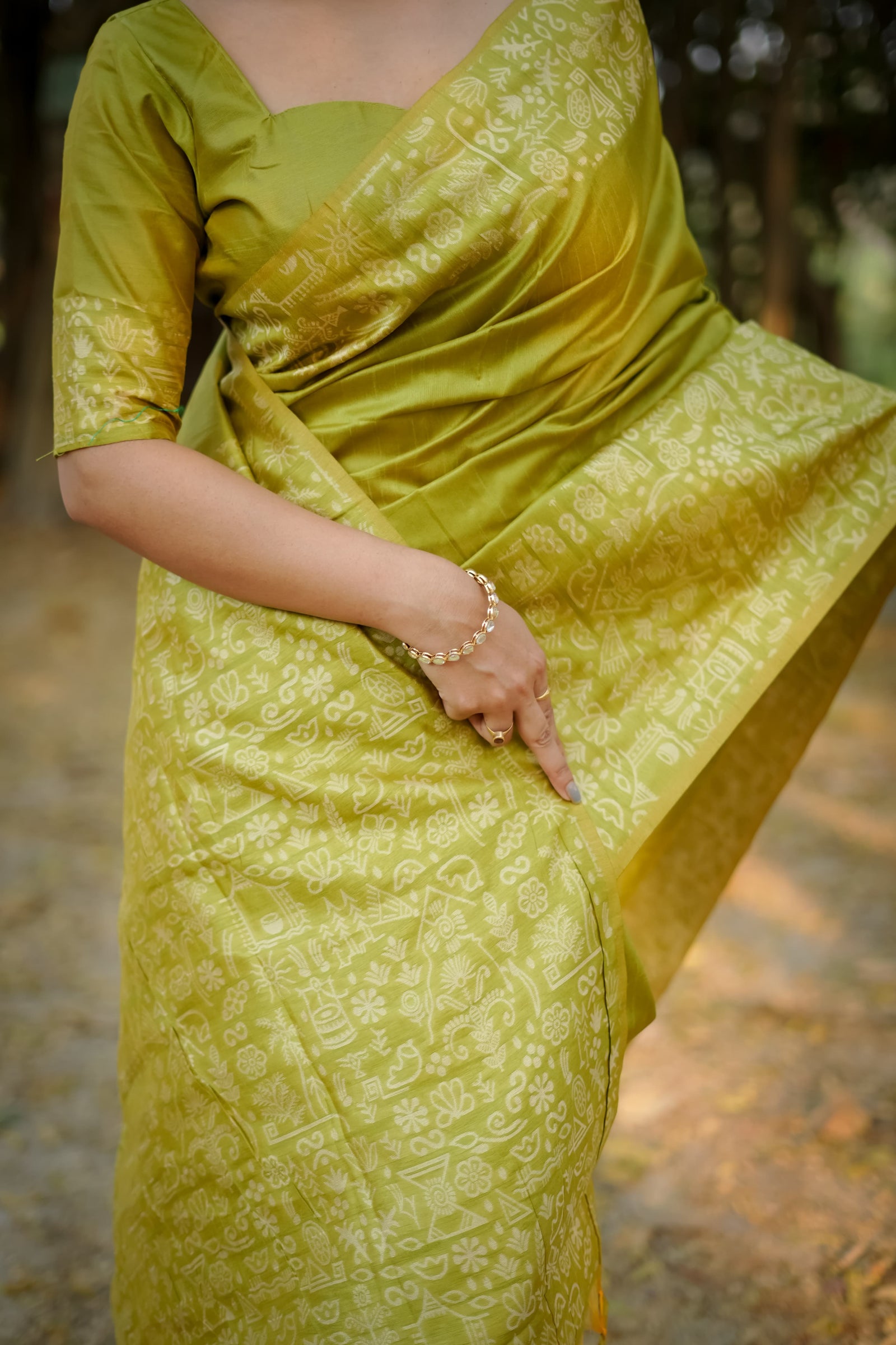 Green Gala Border Pattern Raw Silk Saree - kalyanja