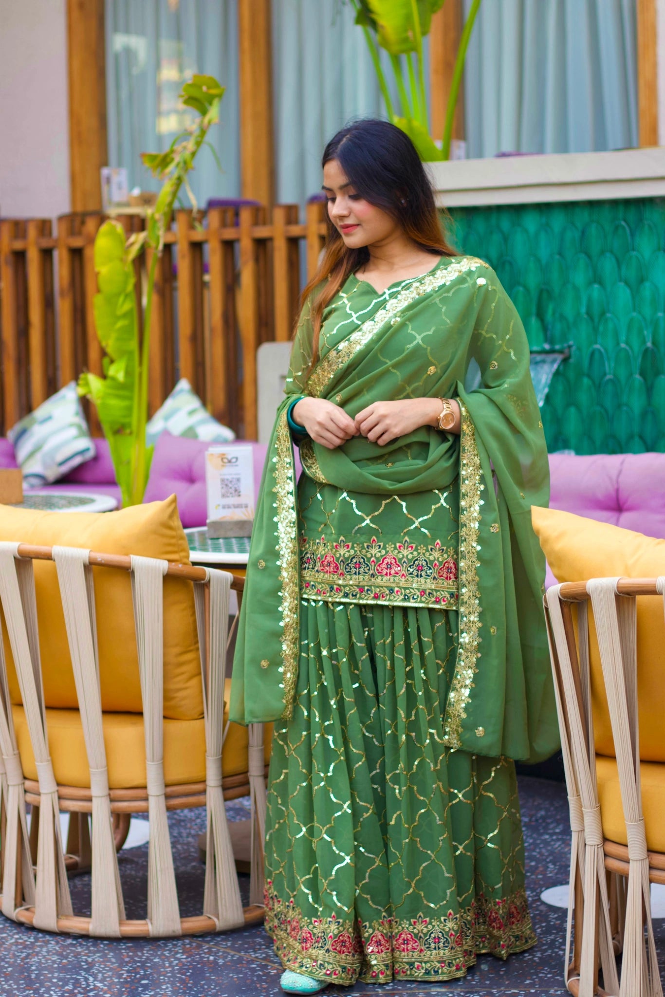 Green Sequins Embroidered Suit Pakistani style occasion wear KU263 Kalyanja