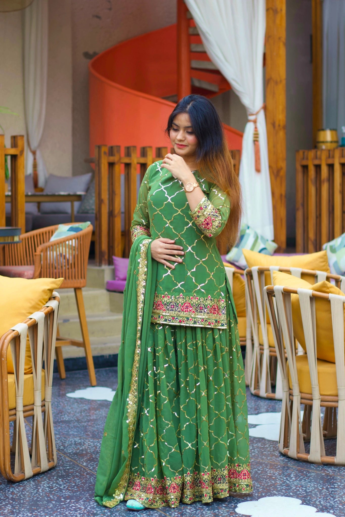Green Sequins Embroidered Suit festive wedding outfit KU263 Kalyanja