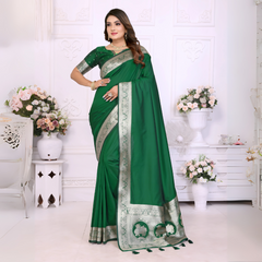 Dark Green Gala Weaving Banarasi Silk Saree