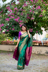 Green Zari Work Soft Banarasi Silk Saree - Kalyanja
