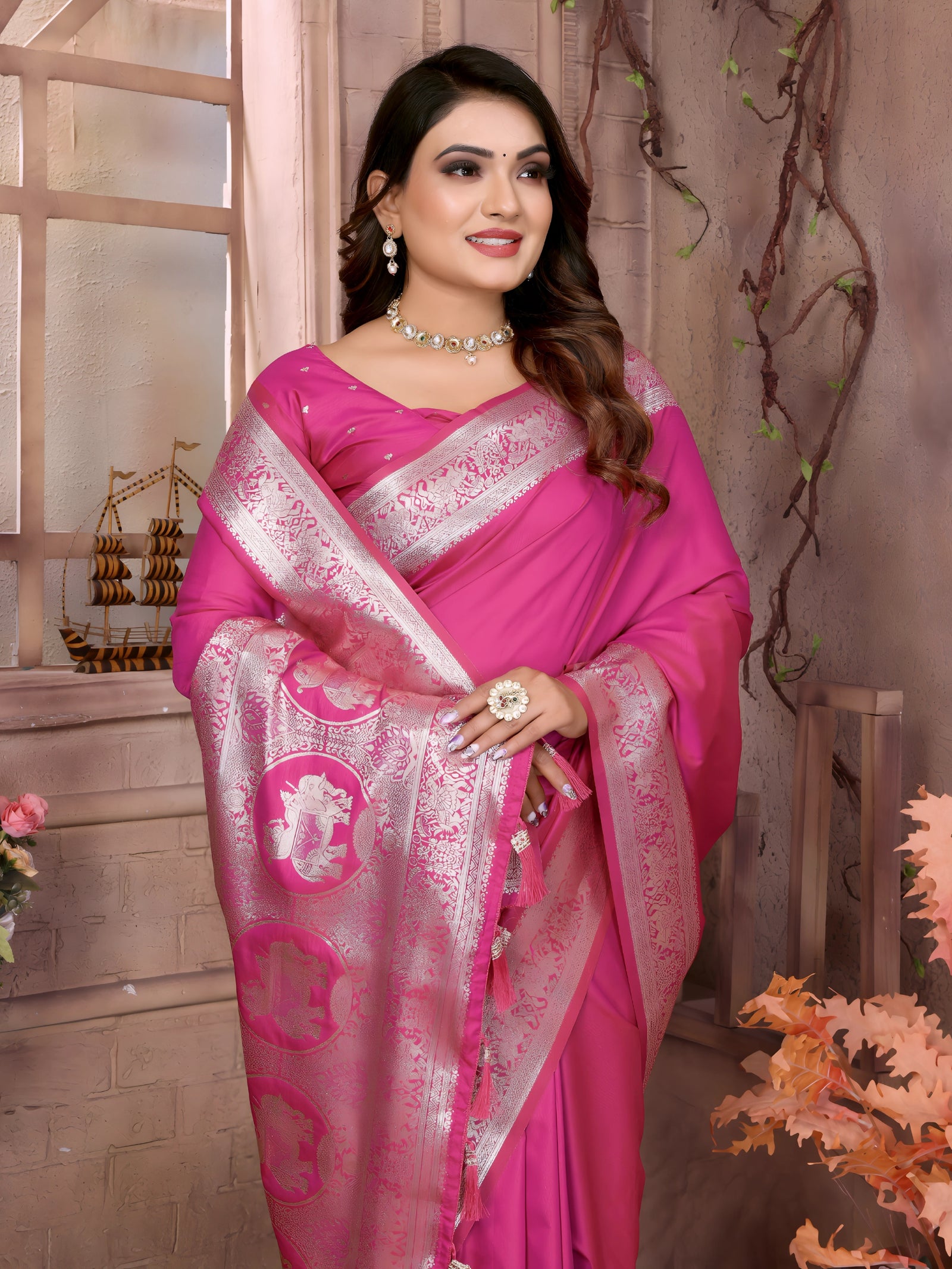 Pink Gala Weaving Banarasi Silk Saree
