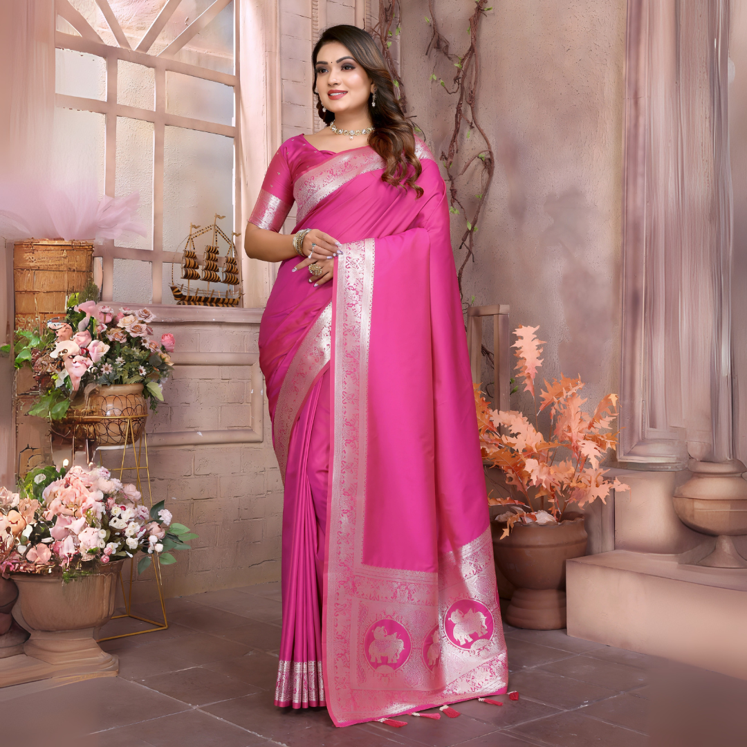 Pink Gala Weaving Banarasi Silk Saree