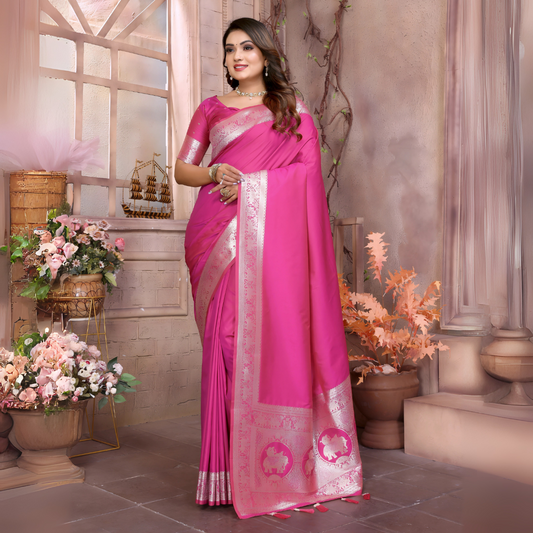 Pink Gala Weaving Banarasi Silk Saree