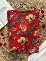 Red floral peplum short kurti – Kalyanja.