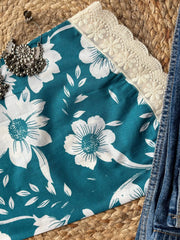 Teal floral bell sleeve kurti – Kalyanja.