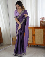 Lavender Embroidered Saree Wedding | Rangoli Silk Blend | KS392 | Kalyanja