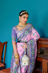 Soft Pink & Lavender Zari Weaving Soft Banarasi Silk Saree
