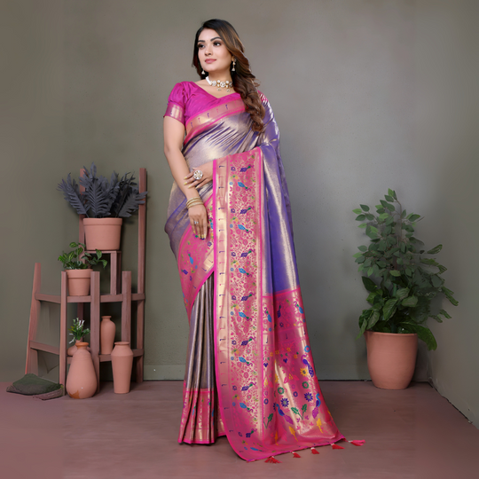 Purple Paithani Woven Banarasi Tissue Silk Saree