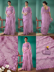 Lavender Sequins Embroidered Mono Diamond Silk Saree Collage | Kalyanja KS358