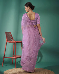 Lavender Sequins Embroidered Saree Complete Drape View | Kalyanja KS358