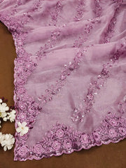 Lavender Sequins Embroidered Scallop Cut Work Border Close-Up | Kalyanja KS358
