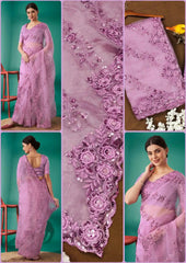 Lavender Sequins Embroidered Saree All Views Composite | Kalyanja KS358