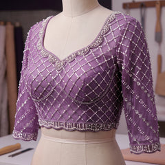 Lavender Sequins Embroidered Saree – creative drape view – KS397