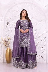 Lavender Sequins Embroidered Suit Side View KU276 Kalyanja