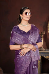 Lavender Sequins Saree draping close-up – KS377