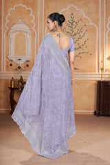 Lavender Zari Thread Embroidered Saree Back View | Gold Crunchy | KS393 | Kalyanja