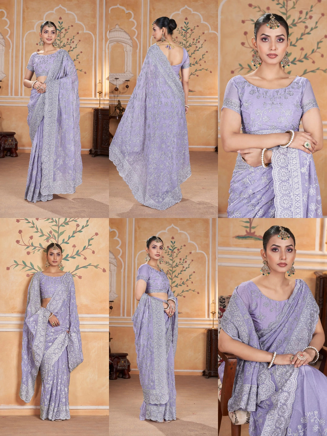 Lavender Zari Thread Embroidered Saree Festive | Gold Crunchy | KS393 | Kalyanja